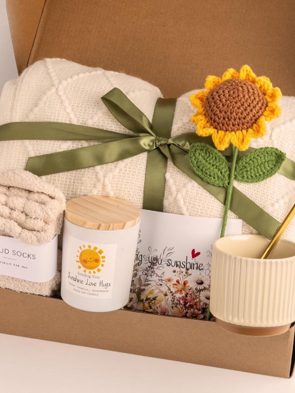 Sunflower Sunshine Gift Basket for Women - Cozy Mother's Day Care Package